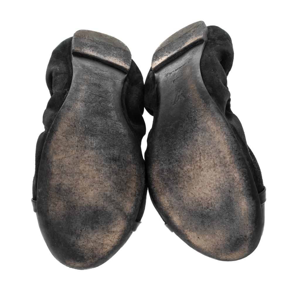 Louis Vuitton Black Suede and Patent Leather Elba Scrunch Ballet Flats Size 39 2
