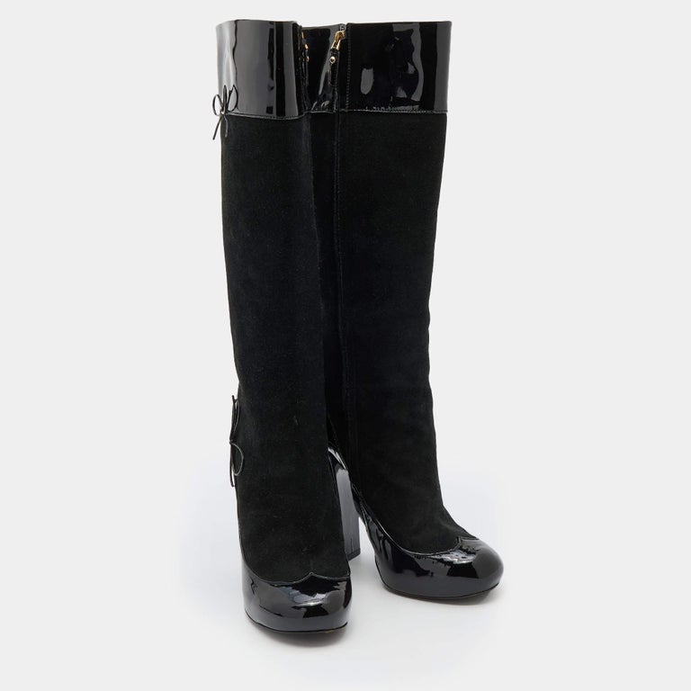 Louis Vuitton Black Suede and Patent Leather Knee Length Boots