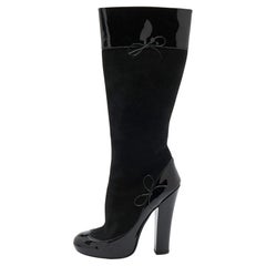 Louis Vuitton Black Suede and Patent Leather Knee Length Boots Size 38.5