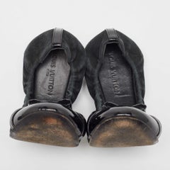 Louis Vuitton Black Suede and Patent Leather Scrunch Ballet Flats Size 37