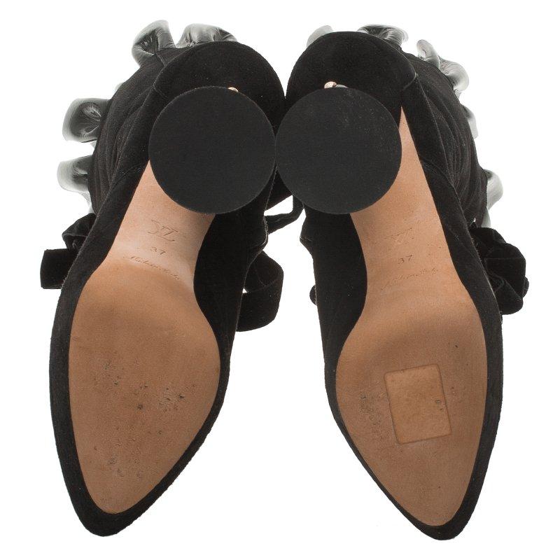 Women's Louis Vuitton Black Suede and Velvet Lace Up Knee Boots Size 37