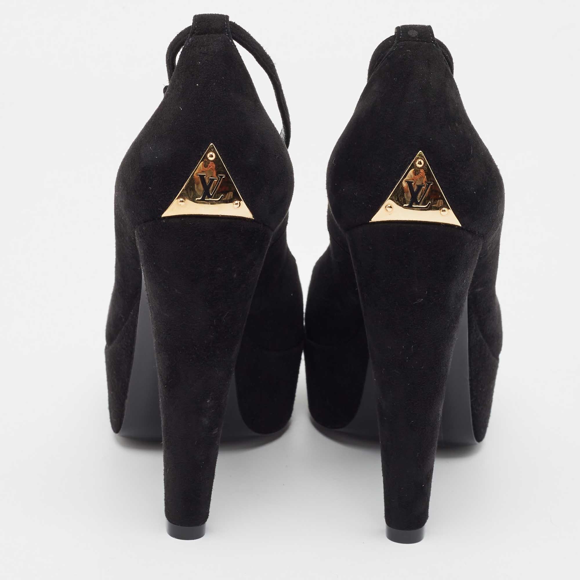 Louis Vuitton Black Suede Ankle Strap Pumps Size 37 For Sale 3