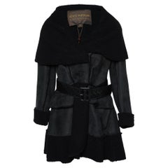 Louis Vuitton Black Silk Monogram CAPE, MINK Collar Coat Jacket