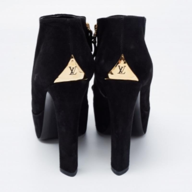 De las mujeres Louis Vuitton Botines con puntera abierta y lazo de ante negro Talla 36.5 en venta
