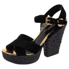 Louis Vuitton Black Suede Criss Cross Ankle Strap Espadrille Sandals Size 37