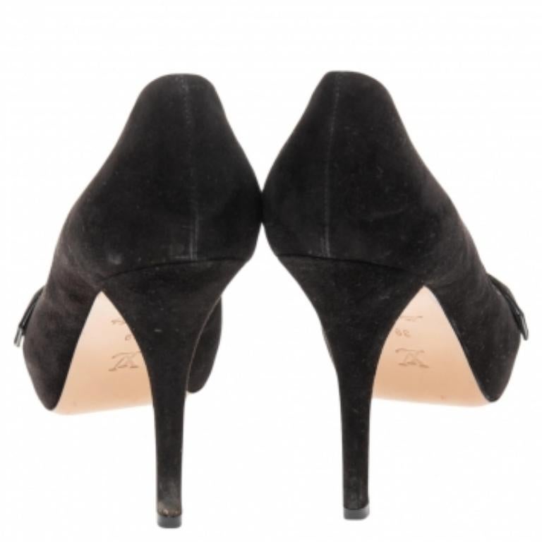 Louis Vuitton Escarpins Peep-Toe en daim noir Taille 39 Pour femmes en vente