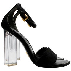 LOUIS VUITTON HIGH HEEL SANDALS IN BLACK FLOWER ORMÉ SATIN IN METALIZED  GRAY LEATHER AND BLACK STONE ref.321543 - Joli Closet