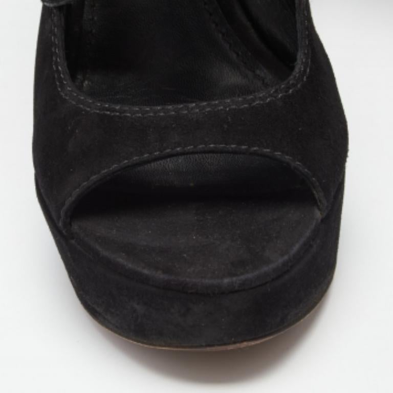 De las mujeres Louis Vuitton Sandalias de plataforma con encaje monograma recortado en ante negro talla 37,5 en venta