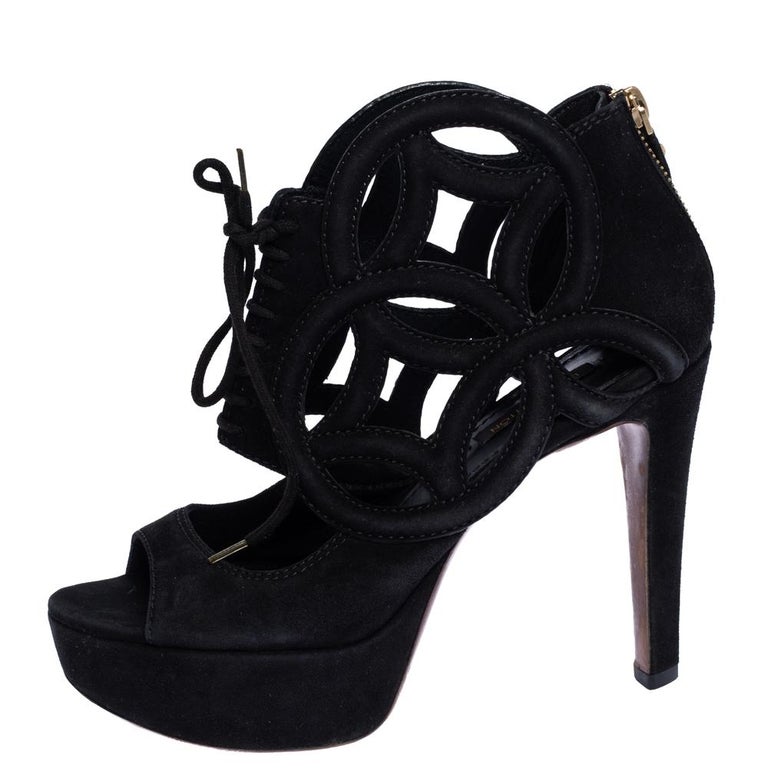Louis Vuitton Black Suede High Heel Boots