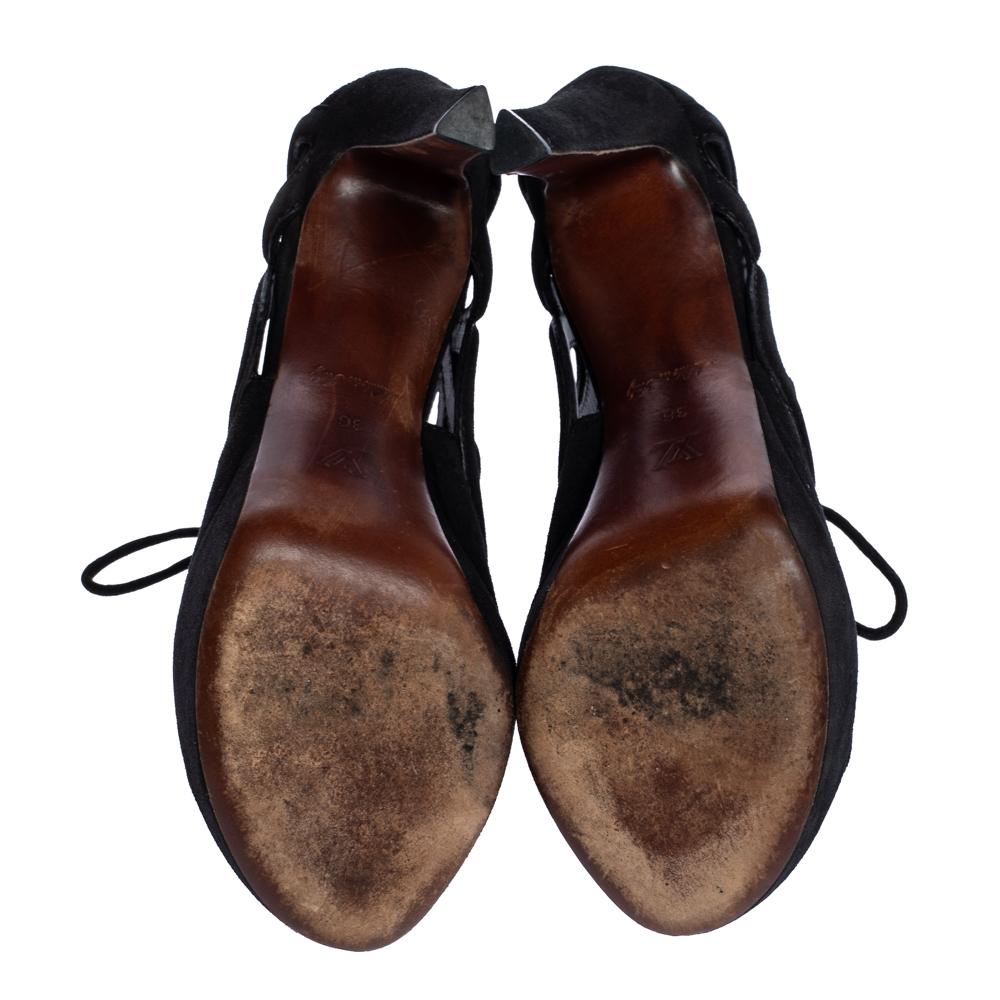 Louis Vuitton Black Suede Cutout Monogram Platform Ankle Boots Size 36 For Sale 3