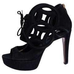 Louis Vuitton Black Suede Cutout Monogram Platform Ankle Boots Size 36