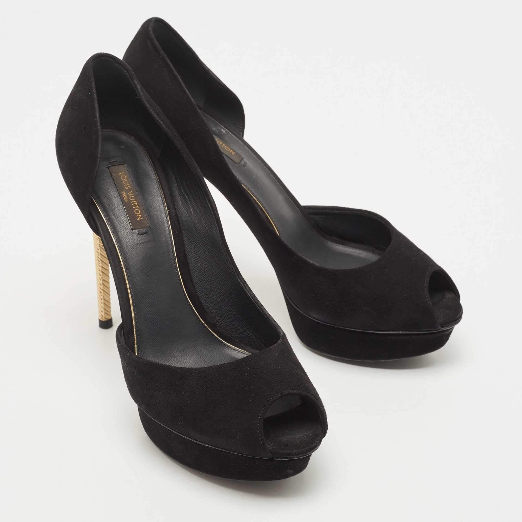 Women's Louis Vuitton Black Suede D'orsay Peep Toe Pumps Size 39