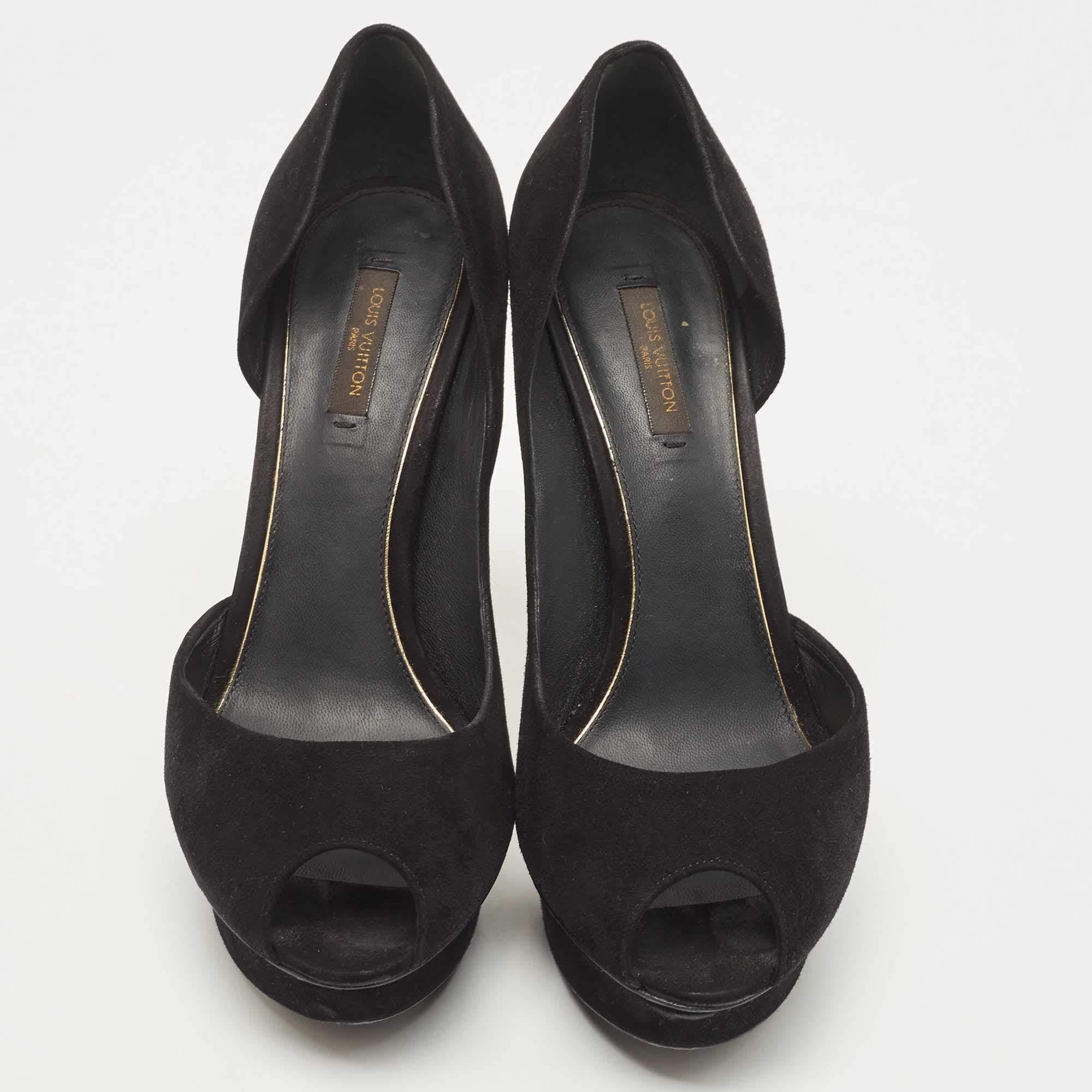 Women's Louis Vuitton Black Suede D'orsay Peep Toe Pumps Size 39 For Sale