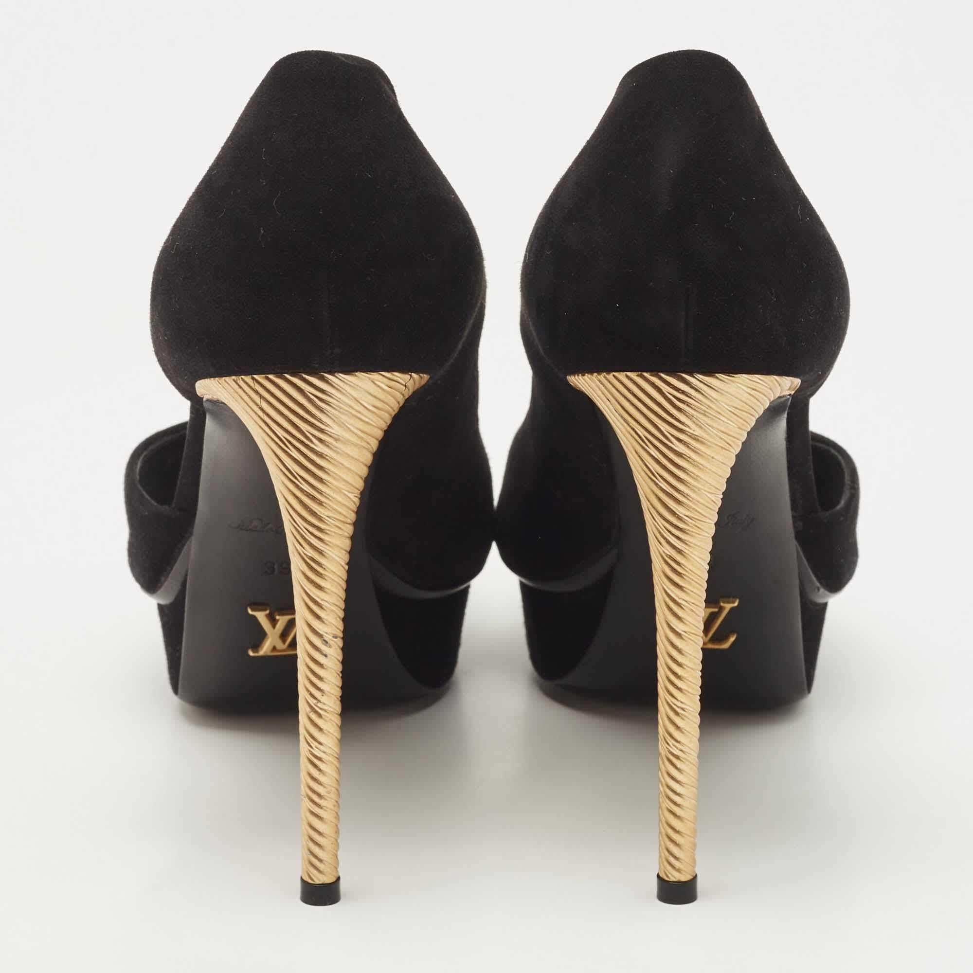 Louis Vuitton Black Suede D'orsay Peep Toe Pumps Size 39 1
