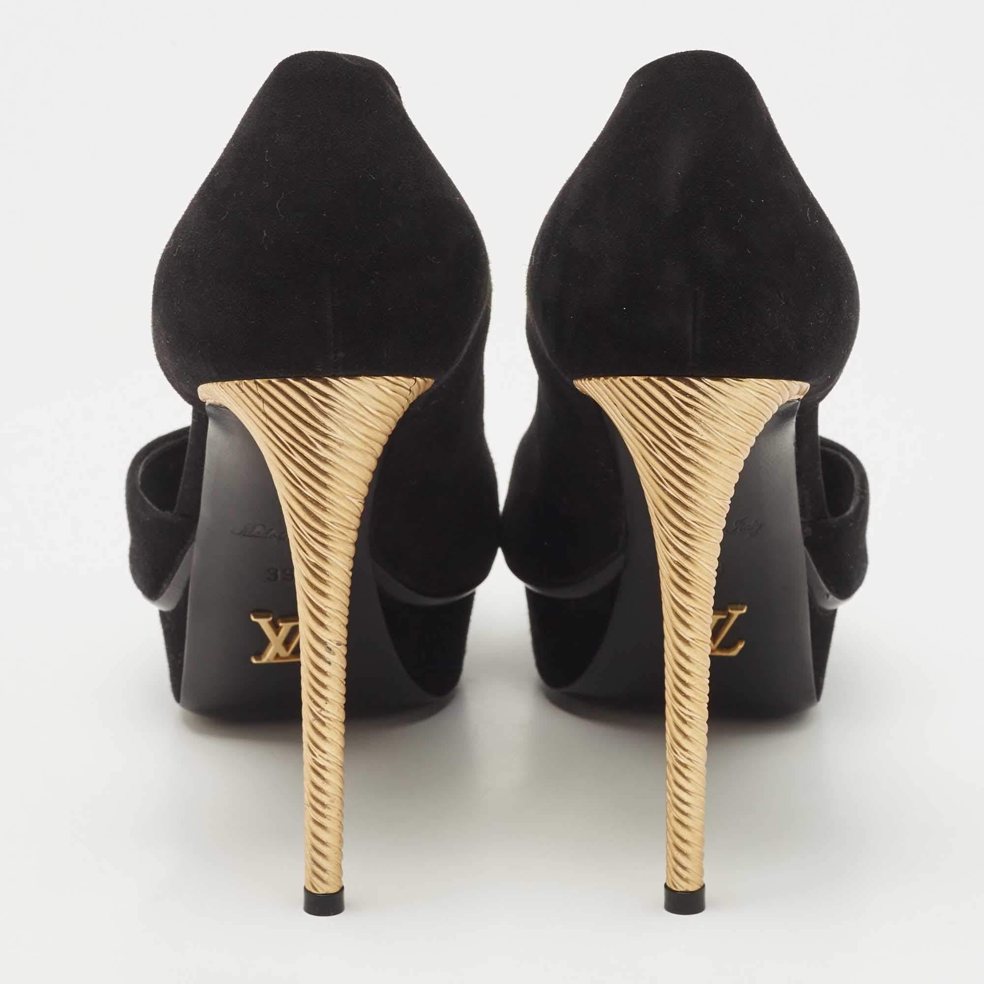 Louis Vuitton Black Suede D'orsay Peep Toe Pumps Size 39 For Sale 1
