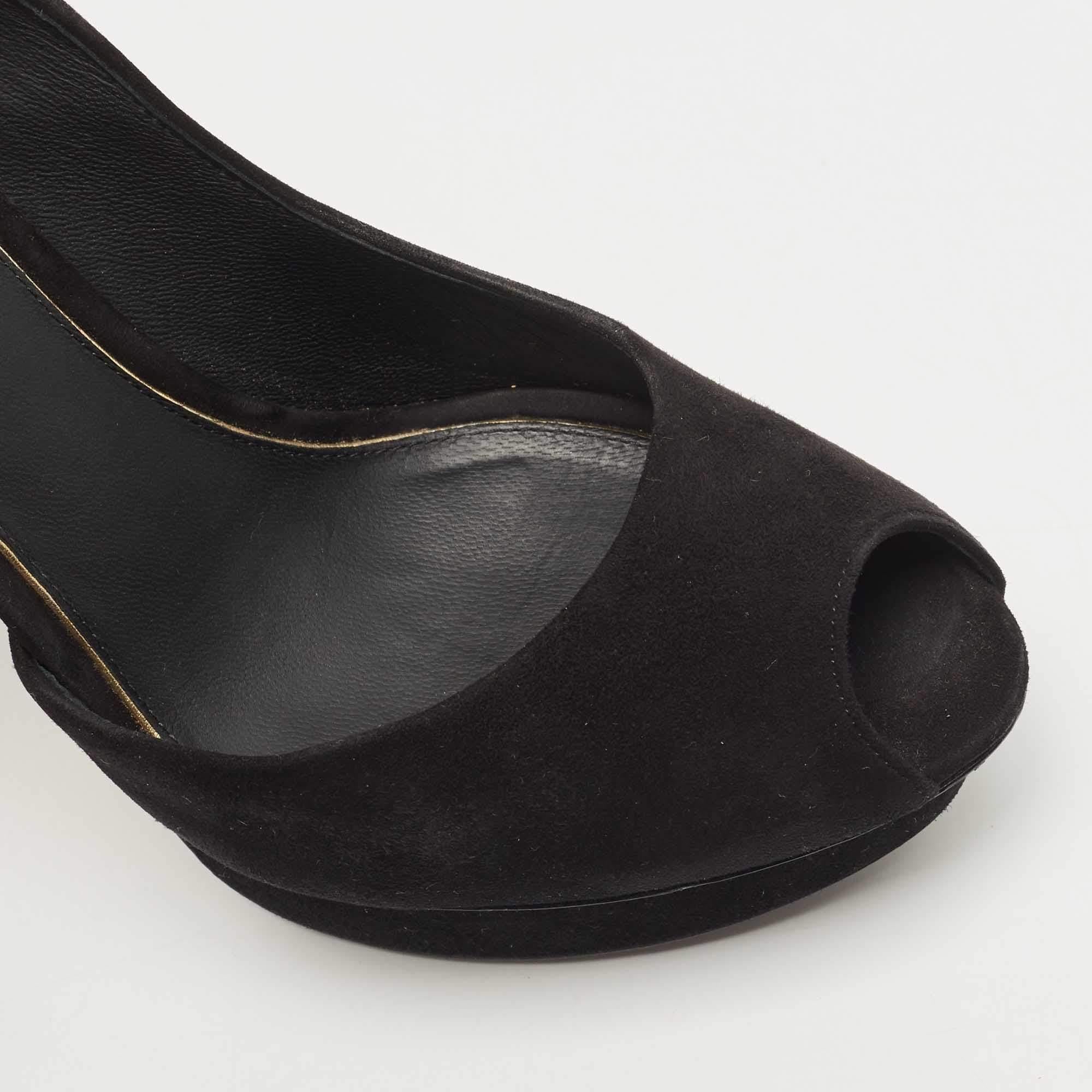 Louis Vuitton Black Suede D'orsay Peep Toe Pumps Size 39 For Sale 3