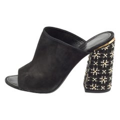 Louis Vuitton Black Suede Embellished Block Heel Open Toe Mules Size 41 Louis Vuitton Black Suede Embellished Block Heel Open Toe Mules Size 41