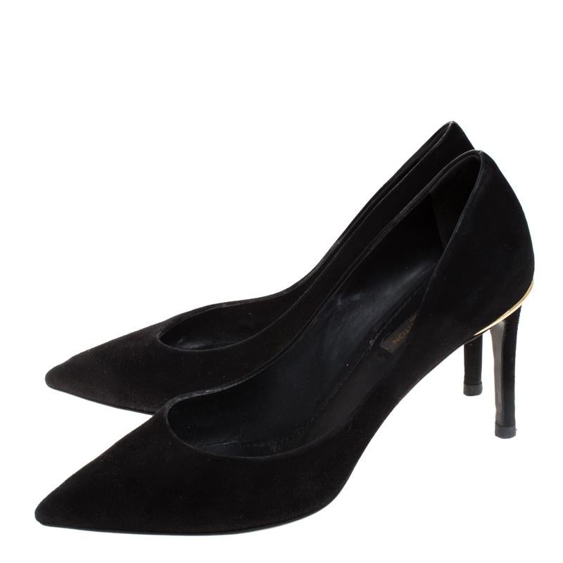 Women's Louis Vuitton Black Suede Eyeline Pointed Toe Pumps Size 37.5