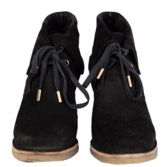 LOUIS VUITTON black suede FAUVIST LOW Ankle Boots Shoes 36.5