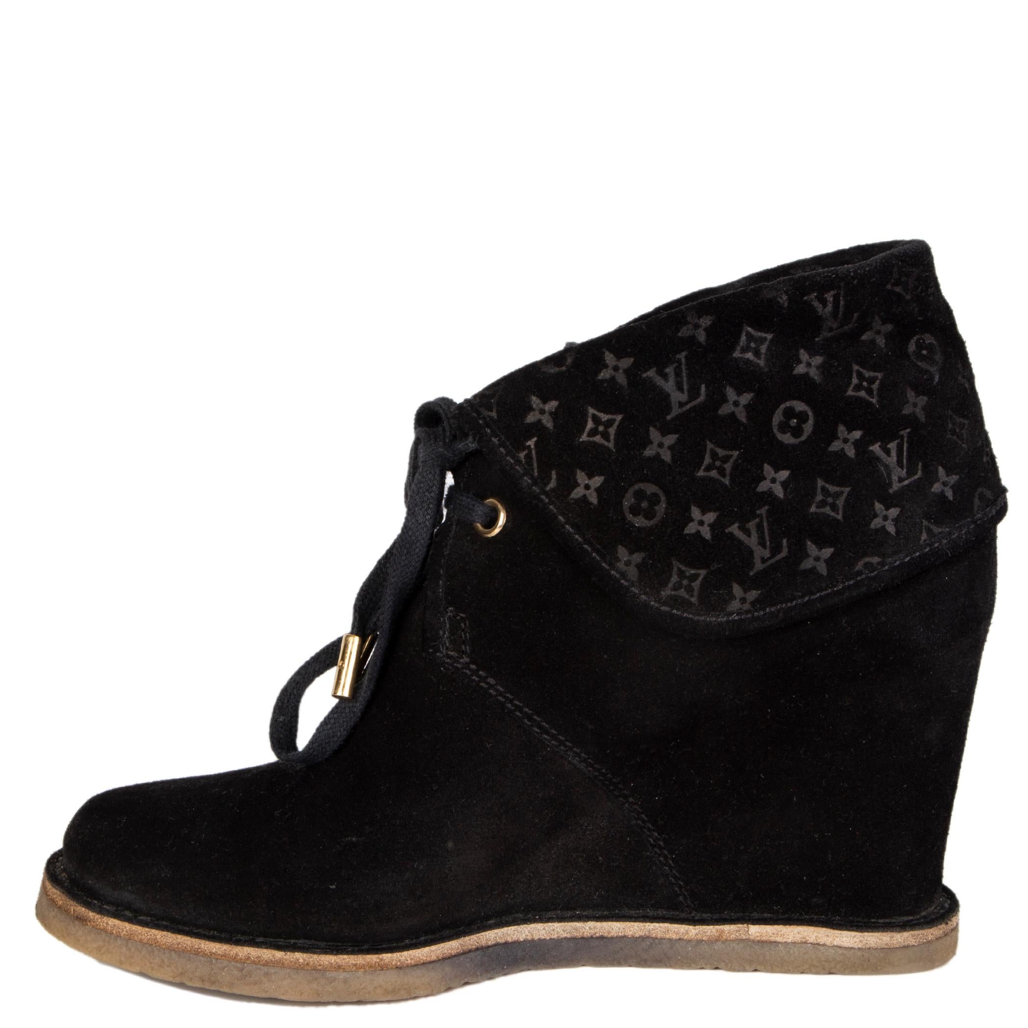 Black LOUIS VUITTON black suede FAUVIST LOW Ankle Boots Shoes 36.5