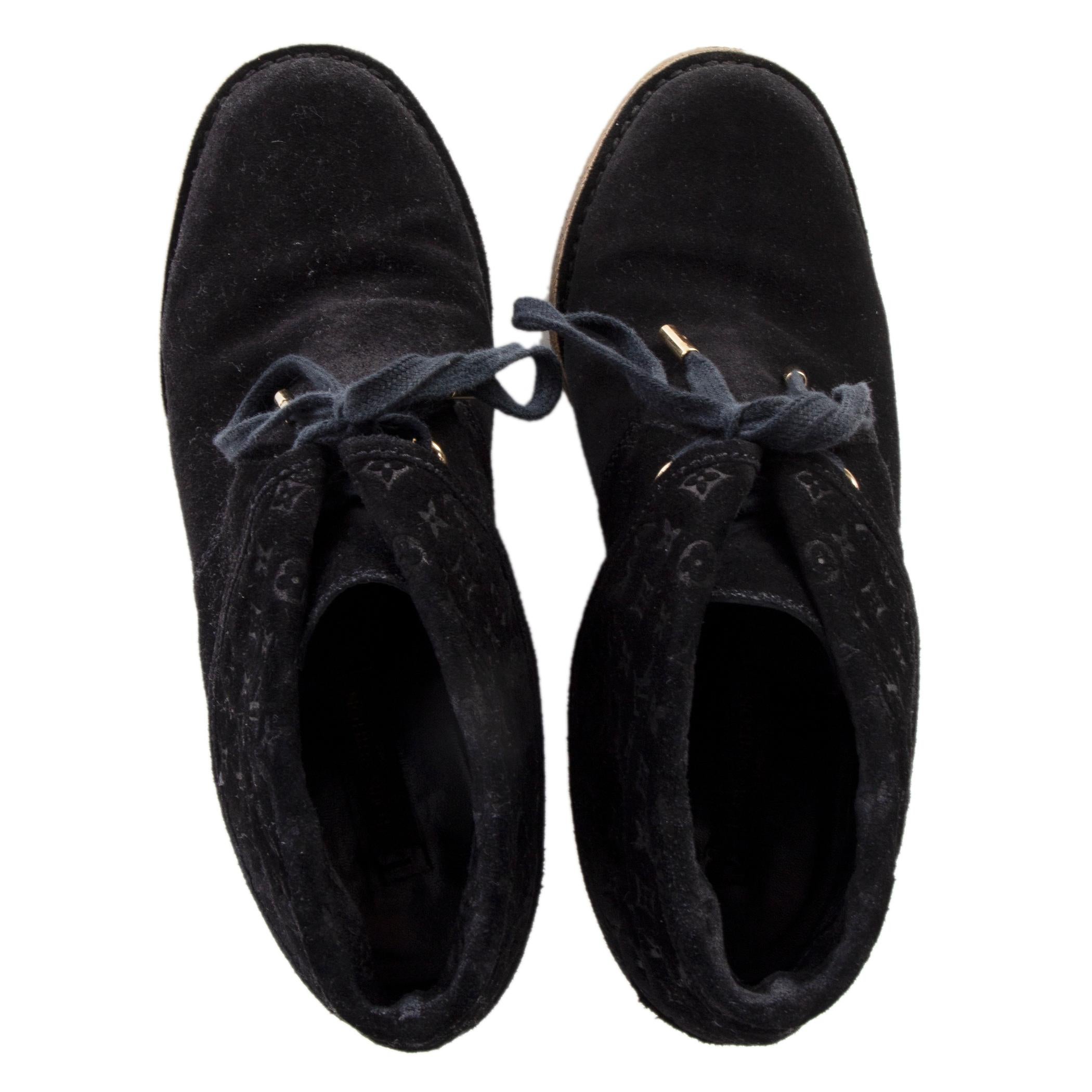 Women's LOUIS VUITTON black suede FAUVIST LOW Ankle Boots Shoes 36.5