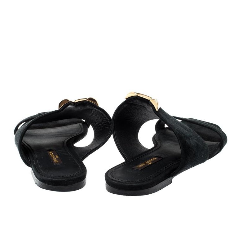 Louis Vuitton Black Suede Flat Sandals Size 36 For Sale at 1stDibs