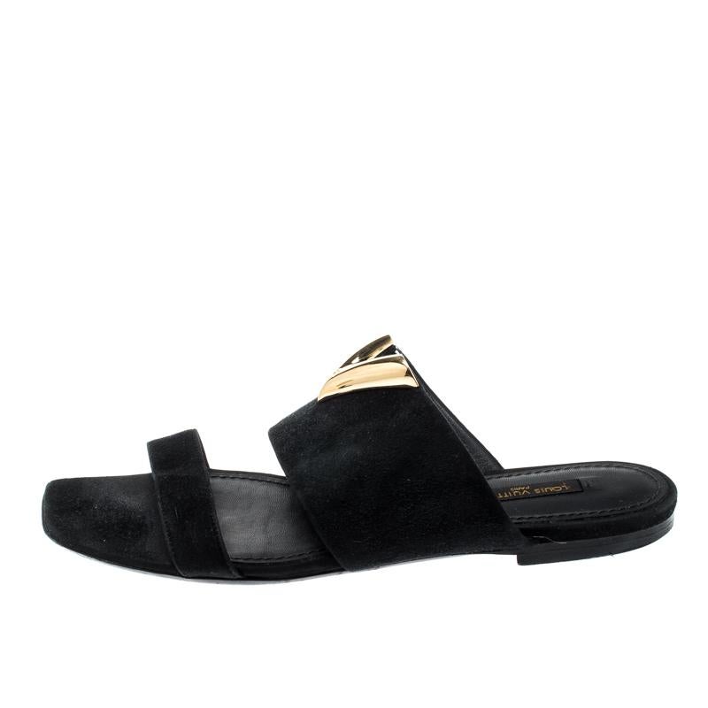 Louis Vuitton Black Suede Flat Sandals Size 36 2