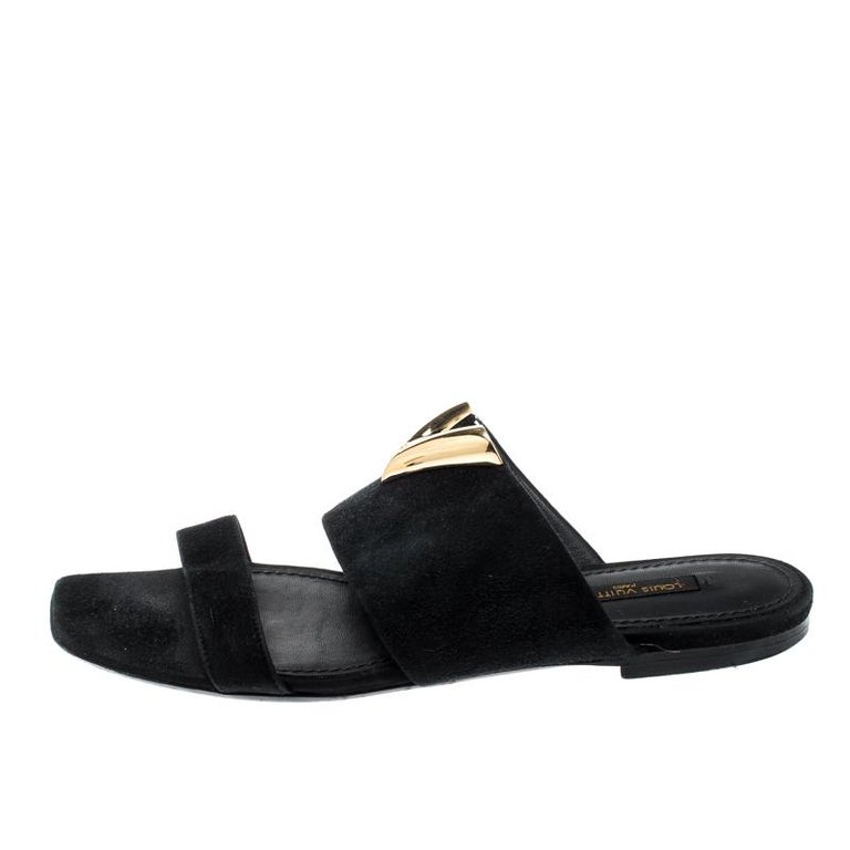 Louis Vuitton Black Suede Flat Sandals Size 36 For Sale at 1stDibs