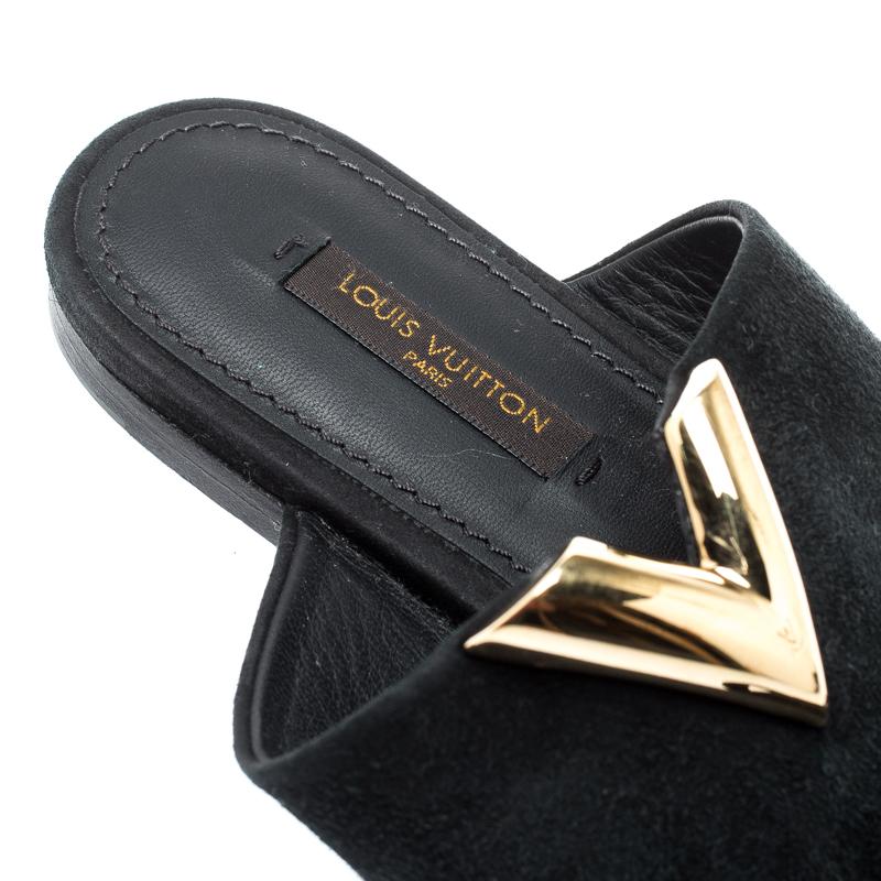 Louis Vuitton Black Suede Flat Sandals Size 36 3