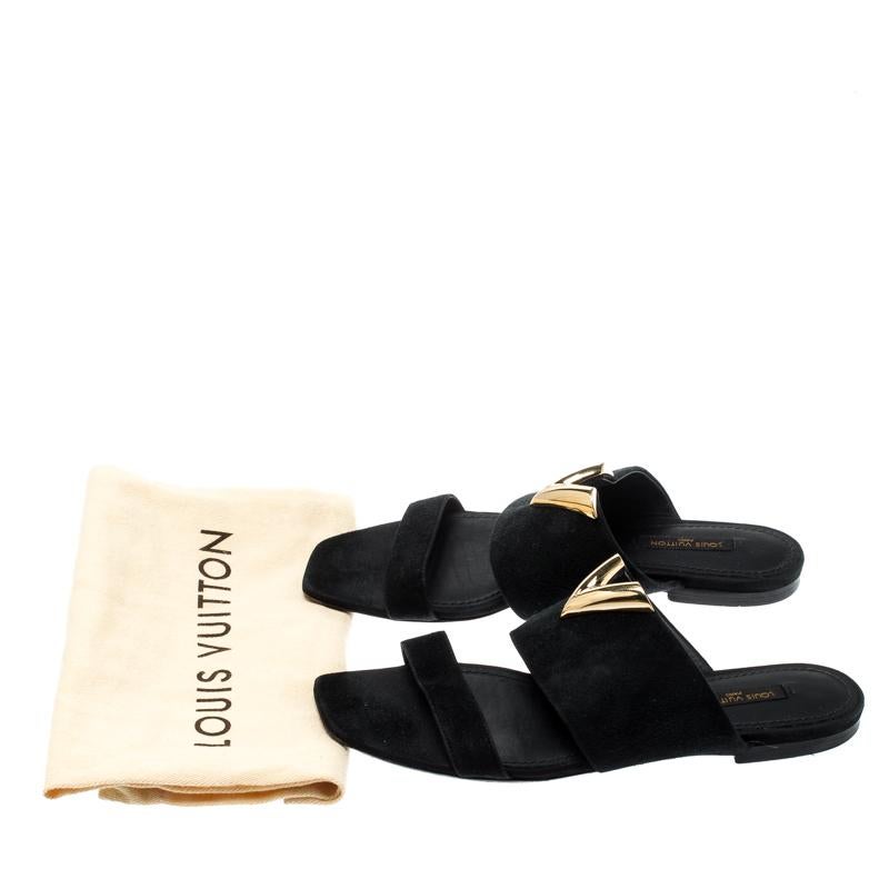 Louis Vuitton Black Suede Flat Sandals Size 36 4