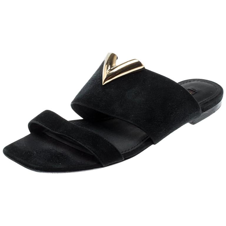 Louis Vuitton Black Suede Flat Sandals Size 36