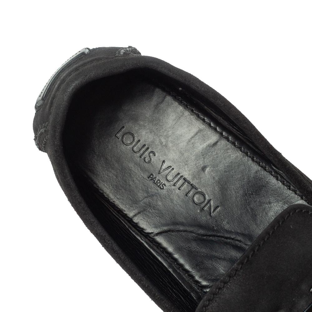 Men's Louis Vuitton Black Suede Leather Monte Carlo Slip On Loafers Size 46 For Sale