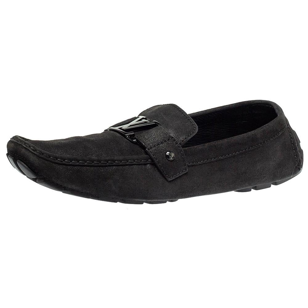 Louis Vuitton Black Suede Leather Monte Carlo Slip On Loafers Size 46 For Sale