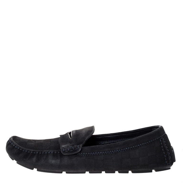 Authentic Louis Vuitton Black Suede Loafers Mens Shoes Size 9.5 Logo Luxury  GUC