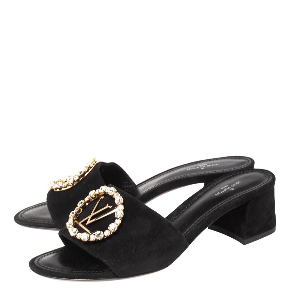 Louis Vuitton Black Suede Madeleine Slide Sandals Size 38 In New Condition In Dubai, Al Qouz 2