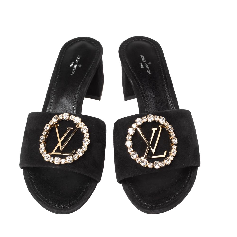 Louis Vuitton Black Suede Madeleine Slide Sandals Size 38 1