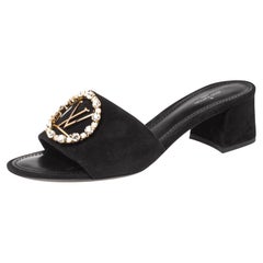 Louis Vuitton Black Suede Madeleine Slide Sandals Size 38