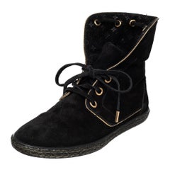 Louis Vuitton Black Suede Monogram Collar Espadrille Sneakers Size 37