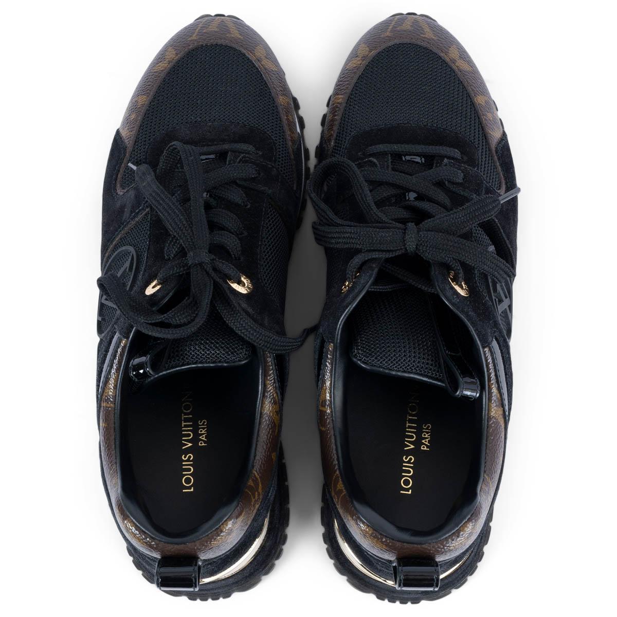 Women's LOUIS VUITTON black suede & Monogram RUN AWAY Sneakers Shoes 37 For Sale