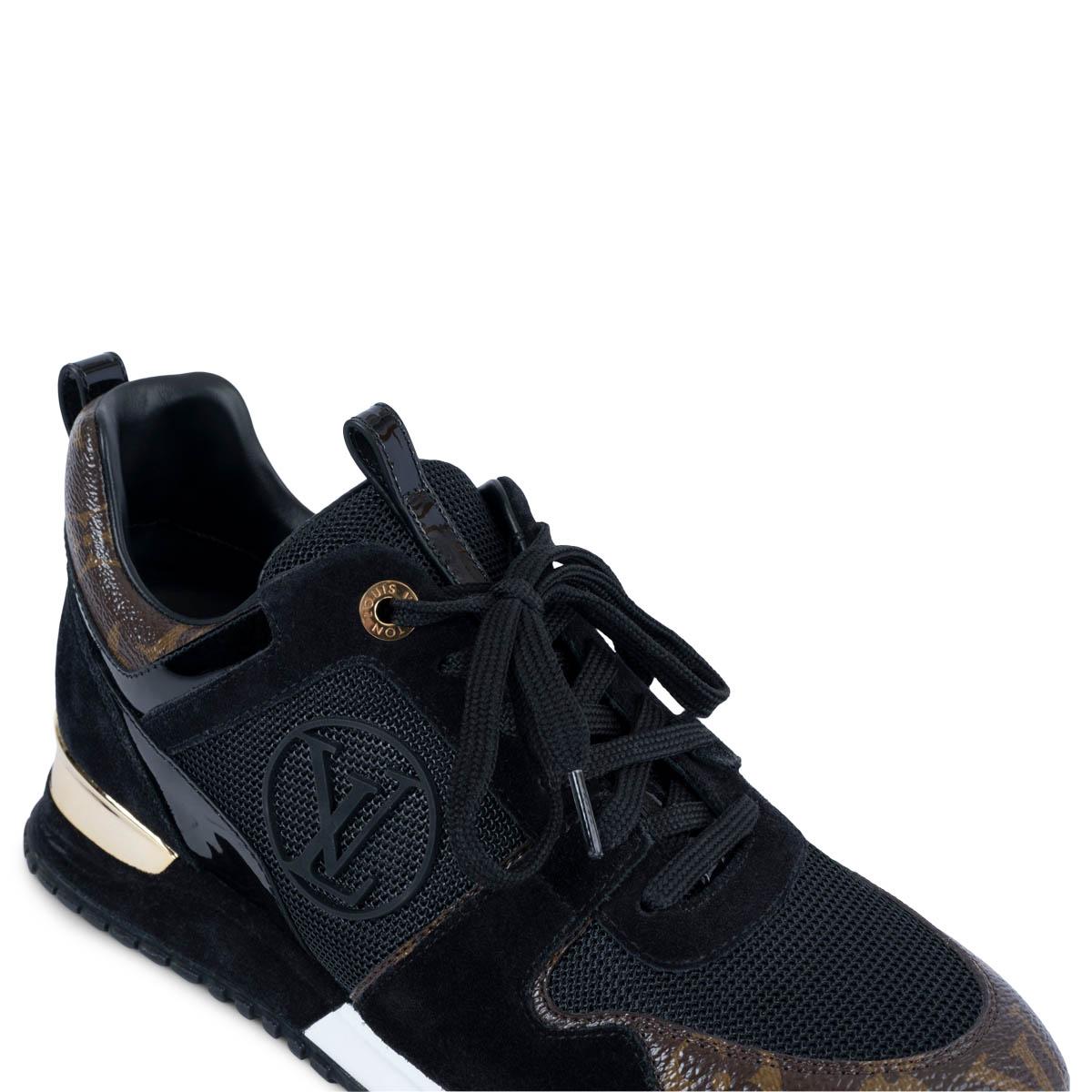 LOUIS VUITTON black suede & Monogram RUN AWAY Sneakers Shoes 37 For Sale 1