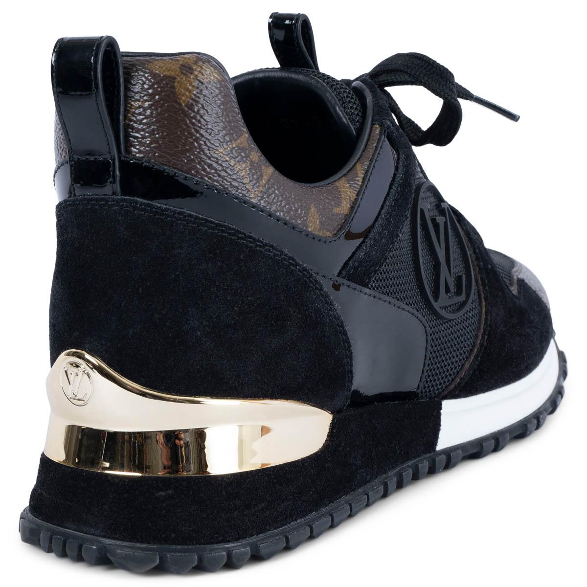 LOUIS VUITTON black suede & Monogram RUN AWAY Sneakers Shoes 37 For Sale 2