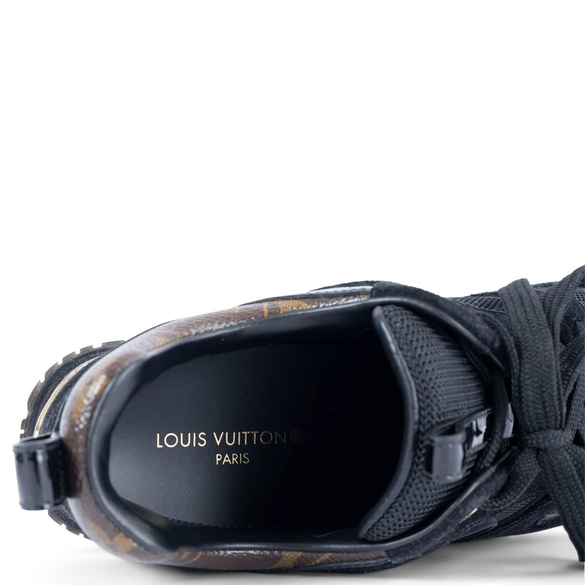 LOUIS VUITTON black suede & Monogram RUN AWAY Sneakers Shoes 37 For Sale 3