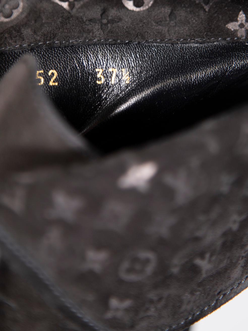Louis Vuitton Black Suede Monogram Wedge Boots Size IT 37.5 2
