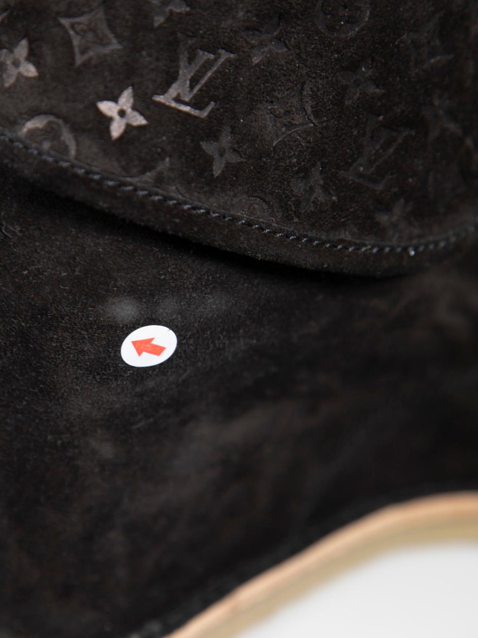 Louis Vuitton Black Suede Monogram Wedge Boots Size IT 37.5 3