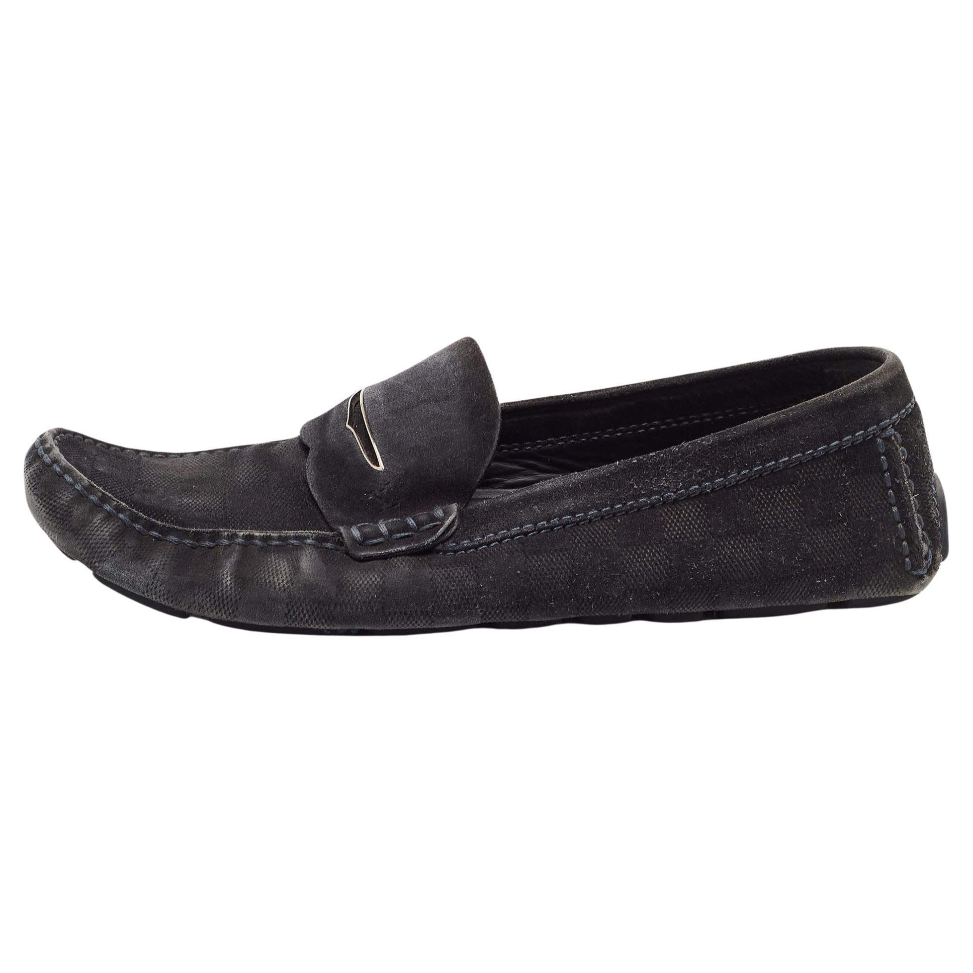 Louis Vuitton Black Suede Monte Carlo Loafers Size 43.5 For Sale