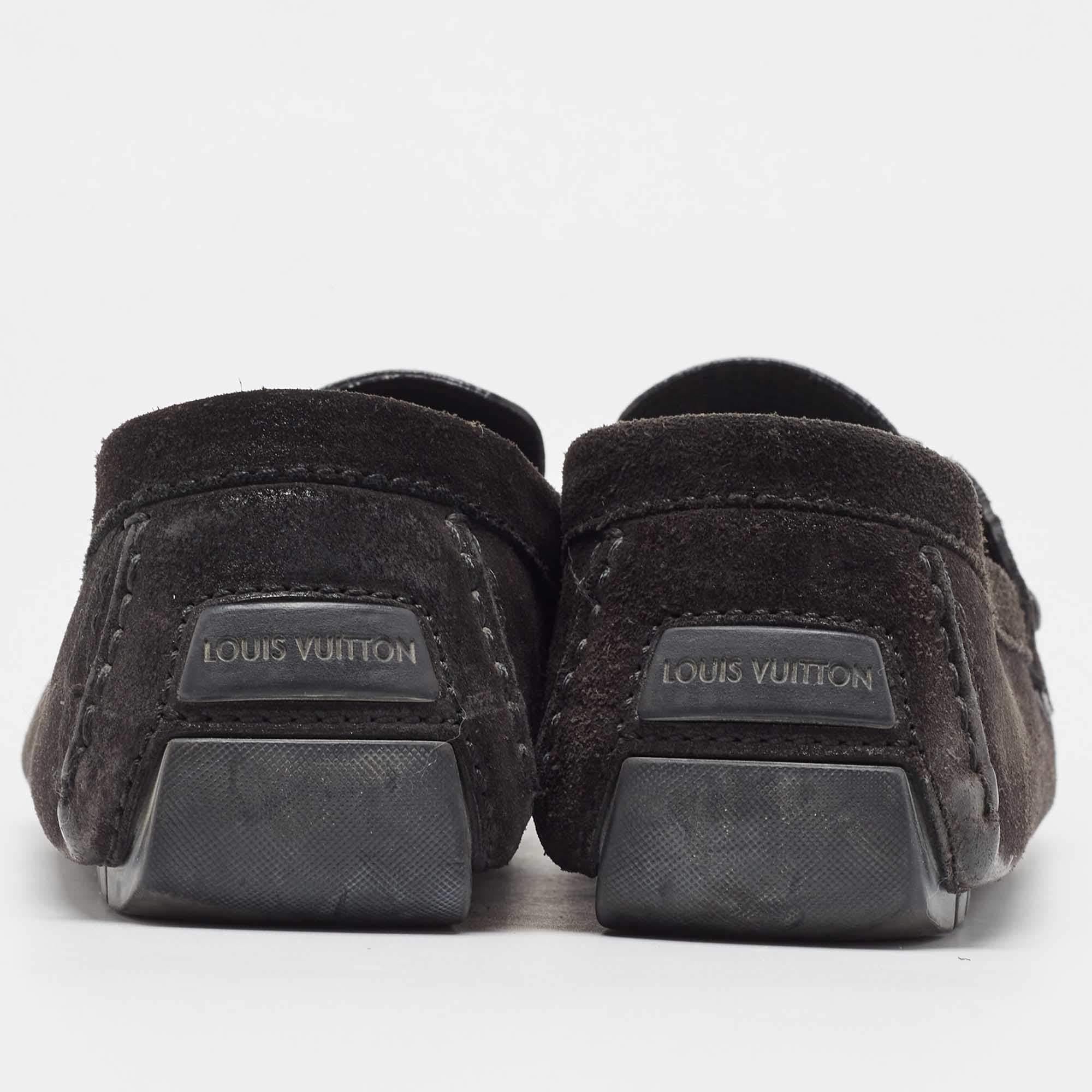 Men's Louis Vuitton Black Suede Monte Carlo Loafers Size 44 For Sale