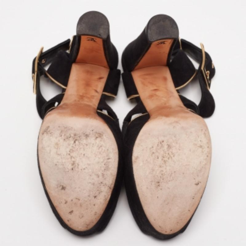 Louis Vuitton Black Suede Mowani Platform Ankle-Strap Sandals Size 38 In Good Condition For Sale In Dubai, Al Qouz 2