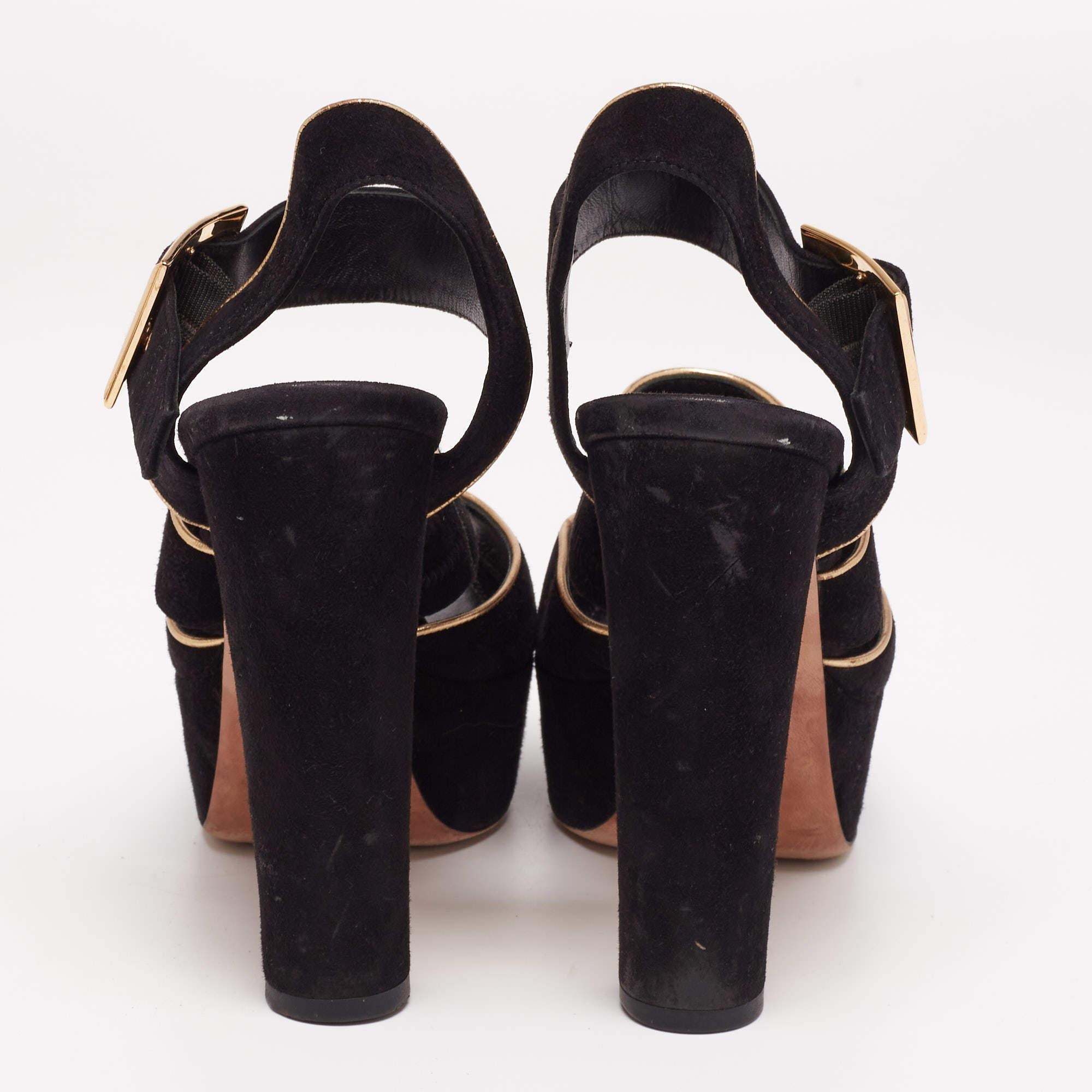 Louis Vuitton Black Suede Mowani Platform Ankle-Strap Sandals Size 38 In Good Condition For Sale In Dubai, Al Qouz 2