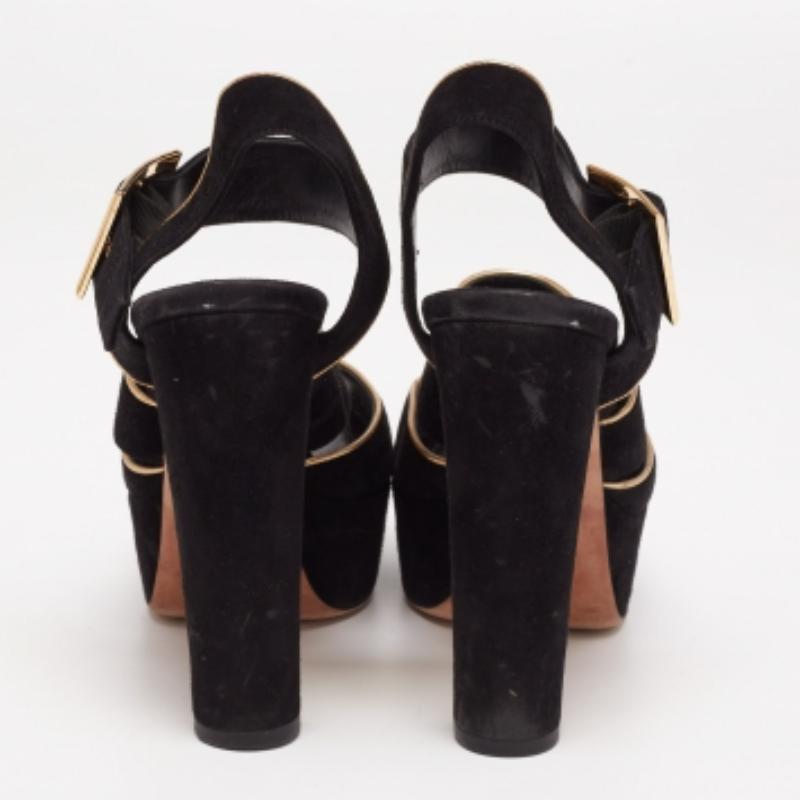 Women's Louis Vuitton Black Suede Mowani Platform Ankle-Strap Sandals Size 38 For Sale