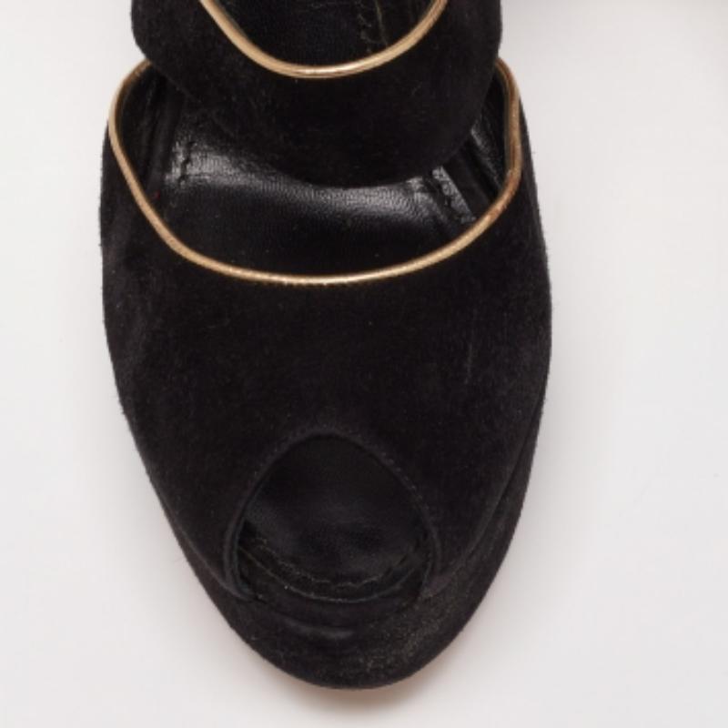 Louis Vuitton Black Suede Mowani Platform Ankle-Strap Sandals Size 38 For Sale 1